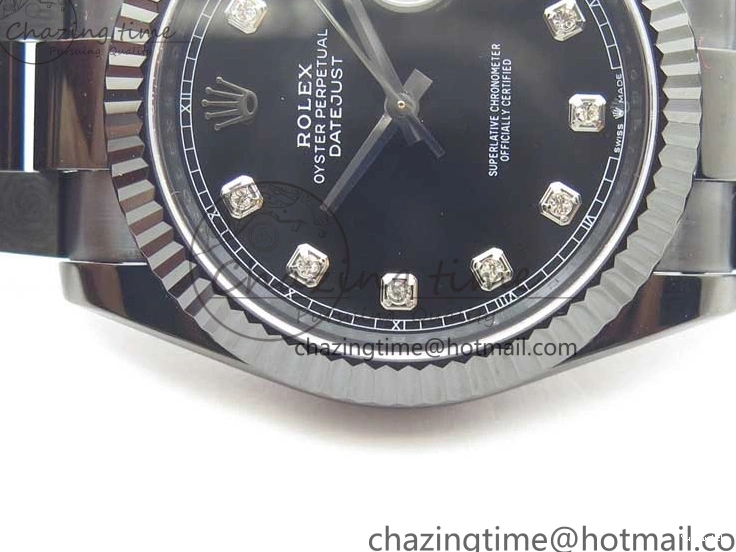 All Markers A3235 on Oyster Bracelet 41 Black Dial Black PVD Best Edition VRF Diamonds DateJust PVD 0128